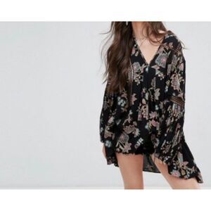 Free People Oversized Boho Floral Tunic Just the Two of Us, Size small